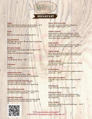 Nature's Park Café - Breakfast Menu Page 1 of 3