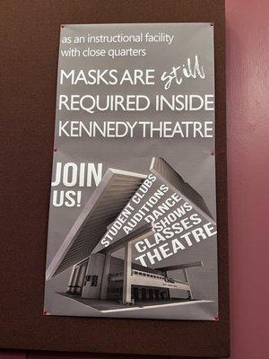 Face masks still required for Kennedy Theater.