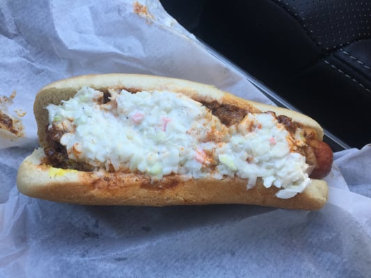 Fully Loaded Dog - the slaw is heavy, wet, & creamy!