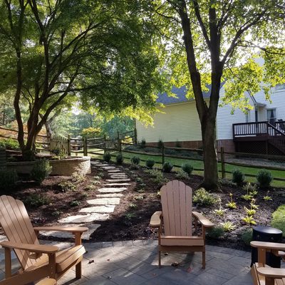 Stepping stone walkway leading to patio