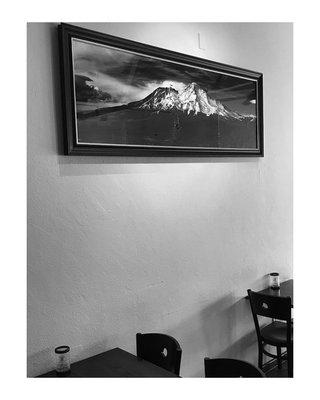 installation shot of the famous "Mount Shasta & Solar Eclipse 2012" showing the mountain at the peak of the per eclipse altered sunlight