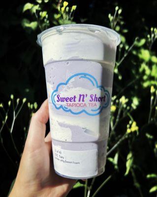 Taro smoothie with lychee jelly and the new topping, sweet foam  (there's 3 kinds, sweet, salted, and cheese foam)