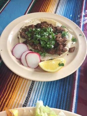 Taco de carne asada with hand made tortilla