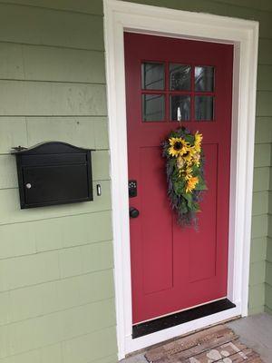 Fiberglass door, pvc trim stainless hardware