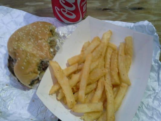 My son's "greek fries" and lamb burger. Really good!