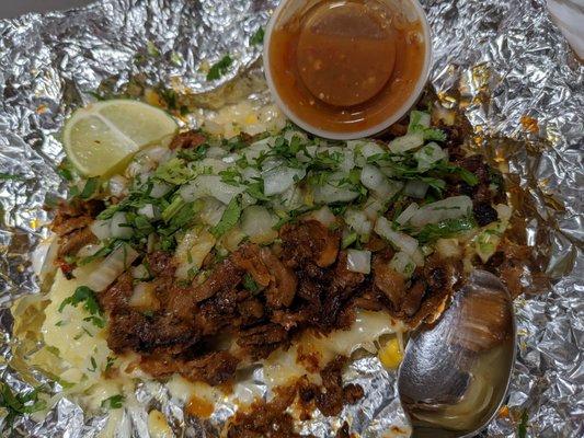 Papa rellena with al pastor.