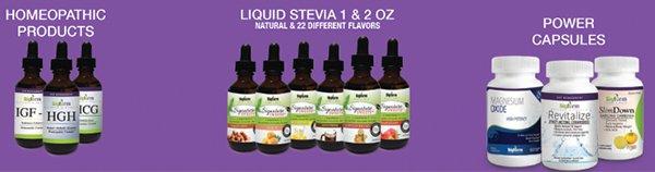 Liquid Stevia, Homeopathic products, and vitamin  Capsules