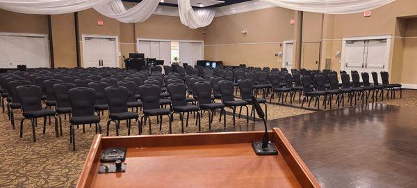 Overlooking the theater-style seating from the podium