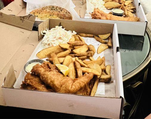 Fish fries, huge! And bread loaf