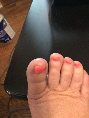 There's polish on the top of the big toe, and look at edges. ugh