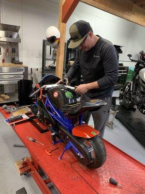 Look at this little guy we just fixed! The brake levers were too big for the little rider and his dad brought the bike in for us to adjust