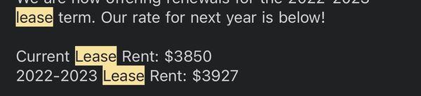 evidence of rent increase. math is done in the review.