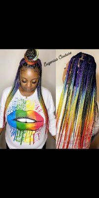 Large Knotless Rainbow braids