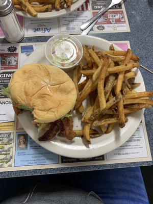 Liberty burger frys and coleslaw