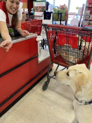 Percy gets a treat for being a good customer!