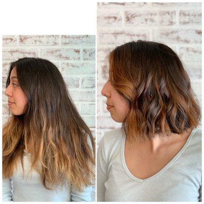 Before and after subtle balayage and haircut (text for bookings*** 562.257.6164 @hairbylaura.dee