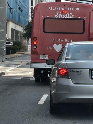 Honking, cutting people off, and driving in two lanes....   no bueno Atlantic Station Shuttle.