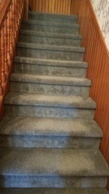 Newly carpeted front stairs for warmth and soundproofing.