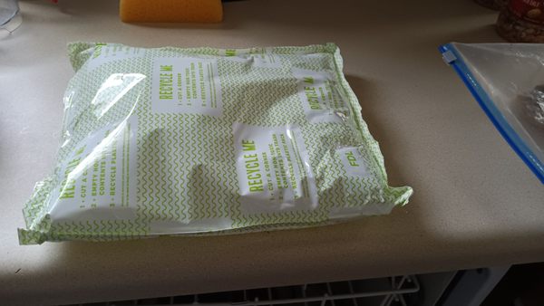 1 of 2 (formerly solid) ice packs used in shipping