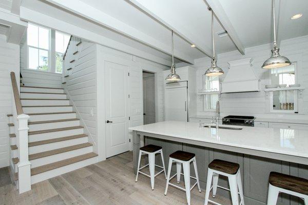 Kitchen and Stairway in Ship lap siding