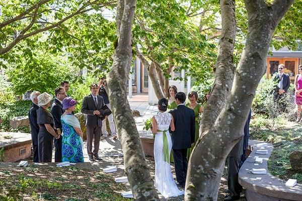 Our wedding ceremony in McVay Courtyard.  Nice intimate space with beautiful trees & flowers.