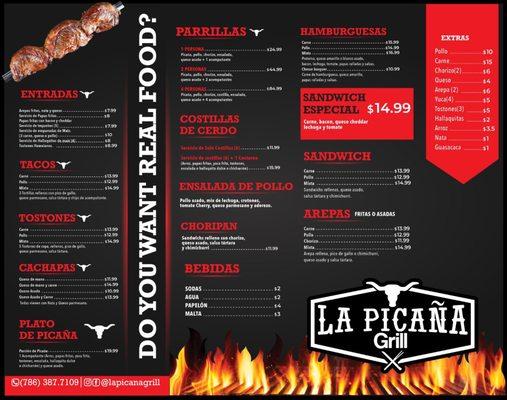 Nuestro menu !! 
Midtown 228 ne 28 st 
Doral.      8240 nw 74 st