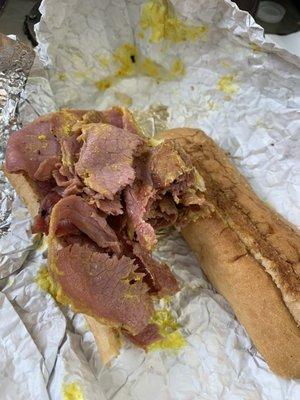 This is hoagie bread. This is nothing like the advertised corned beef on their menus (see next pic)