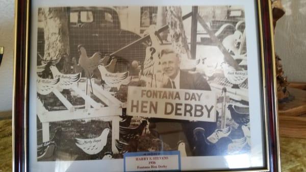 Original photos of life in early Fontana history. The Hen Derby was actually a chicken race. Exciting entertainment, huh?