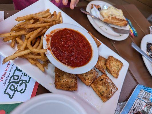 Kids meal toasted ravioli with french fries