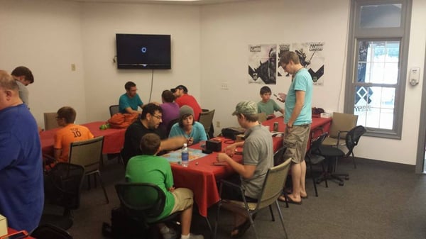 One of the many game rooms we have! Here the players are playing Magic the Gathering.