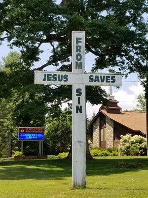 JESUS SAVES FROM SIN CROSS at Maranatha Baptist Church in East Flat Rock, North Carolina.