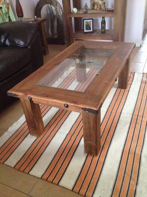 Rustic Coffee Table Cedar wood ,1/4 Glass top and arrows and Mex Iron Style , Exclusive Desings by Alfredo Cano