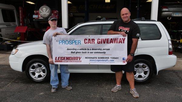 We give back to our community, this car will be awarded to a member of our community.