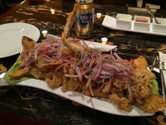 Marisco mixto has calamari, shrimp ,baby octopus (there so cute) , clams , scallops , fried yuca , tilapia . So good