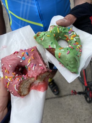 Doughnuts - raspberry and Heady Topper glaze.