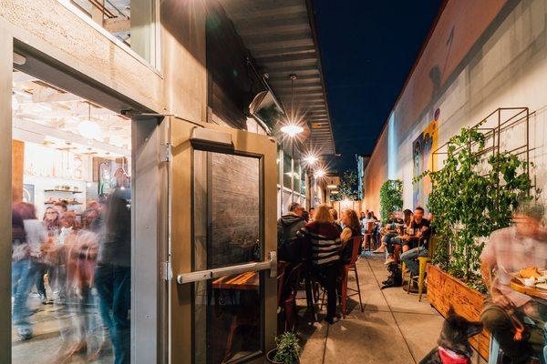 Outside patio for the Nook Restaurant and Lama Dog Taproom and Bottle Shop