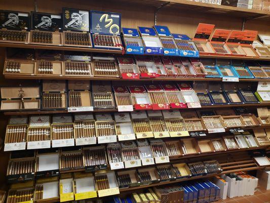 A small slice of Ted's large offering of popular cigars like Montecristo, Romeo y Julieta, and H. Upmann, to name a few.