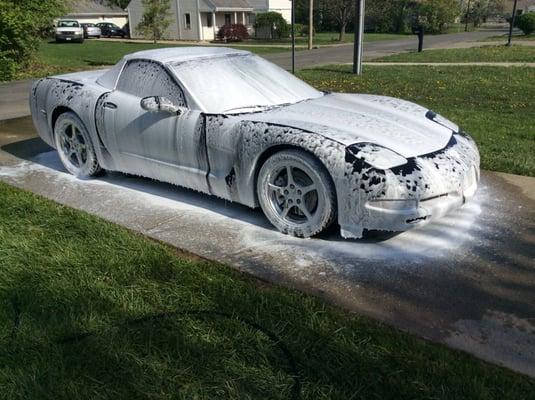 2000 corvette during the foam bath process. A foam bath allows soap subs to pull all the dirt and grime off of your vehicle