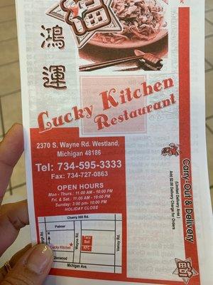 Take out menu