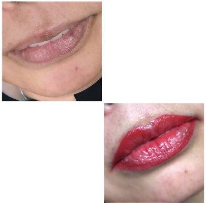 Before and after - lip blushing (permanent makeup)