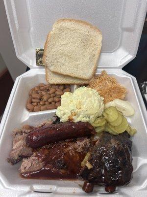 3 meat. Brisket, rib, sausage.