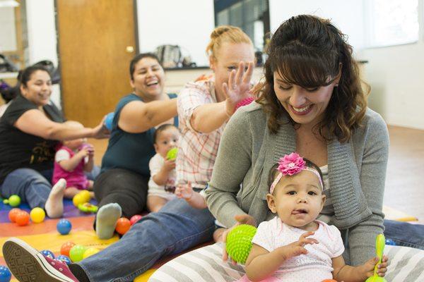 We offer Mommy & Me classes for 3-5, 6-11 and 12-17 months to teach activities that stimulate babies' mental and physical development.