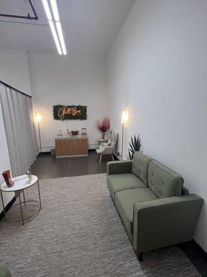 Our waiting area is equipped with self-serving refreshments & treats.