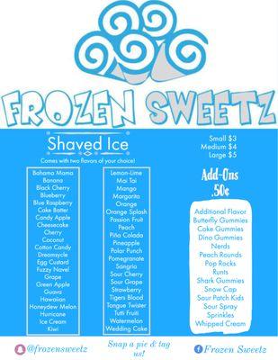 Shaved ice menu