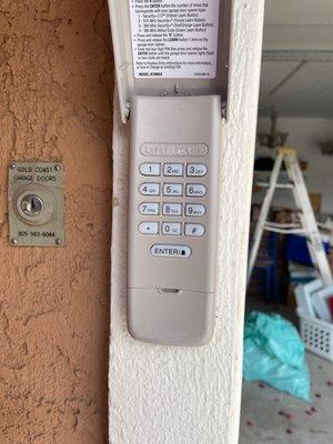 New keypad to open door from outside of the garage