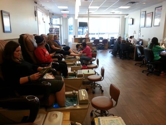 The salon is big, bright and very clean.