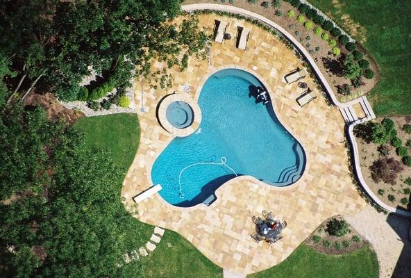 Aerial view of a new pool built by Levco Pools. Warren NJ