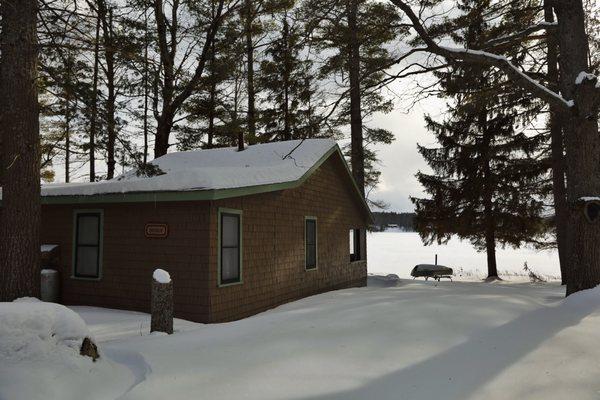 The Badger Pad is a two bedroom, one 3/4 bathroom. This cabin is tucked away in its own little spot on the lake.