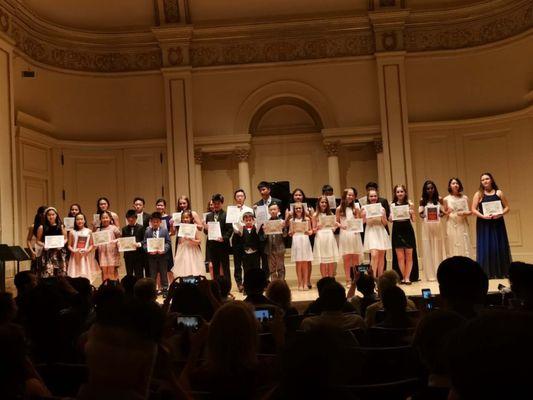 We are at Carnegie Hall, New York. We got certificates and we have good performance