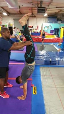 Heel driver handstands from the trampoline